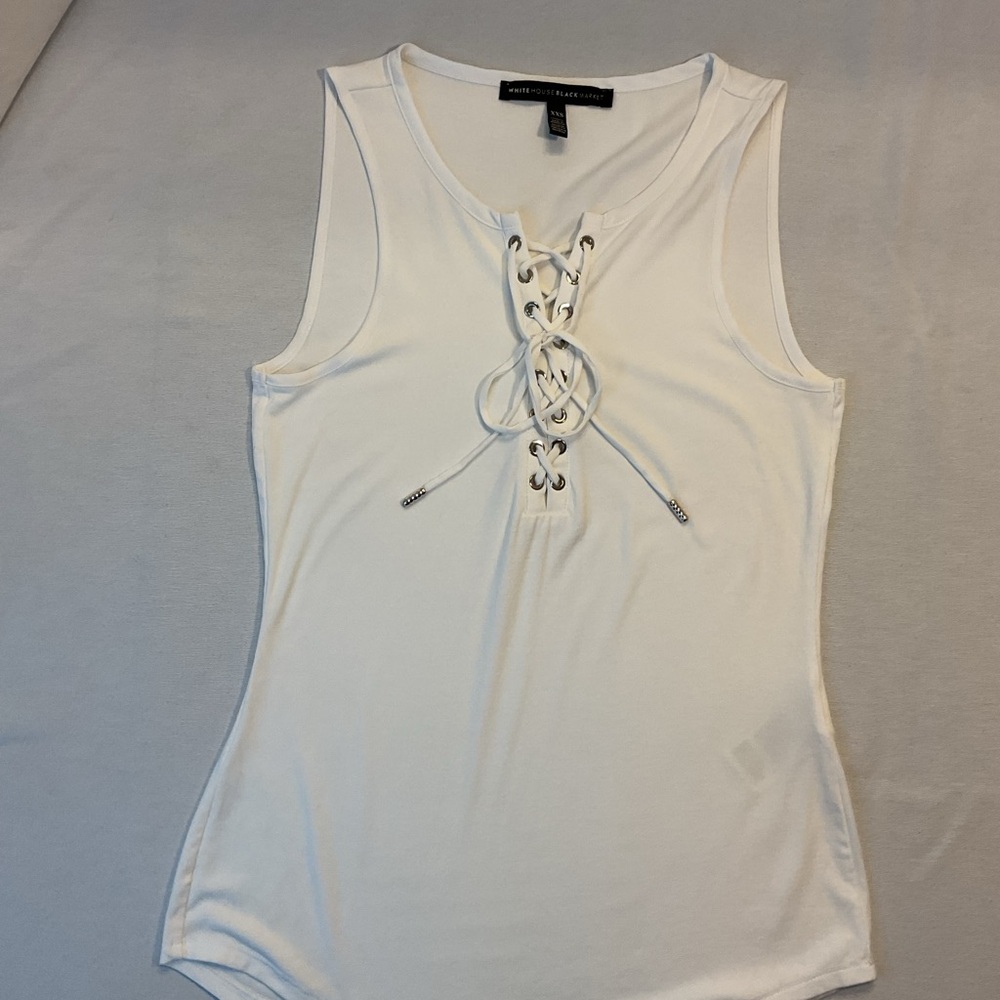 White House Black Market Women's WhiteTie Staps Sleeveless Blose Top, Size XXS